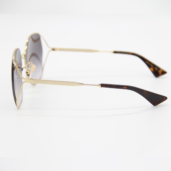 NEW GUCCI GOLD GREY SUNGLASSES GG0818SA 001 ROUND GUCCI EYEWEAR - Picture 8 of 14